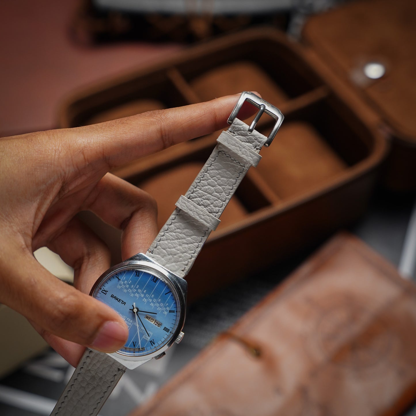 Bespoke Handmade Light Grey Watch Strap