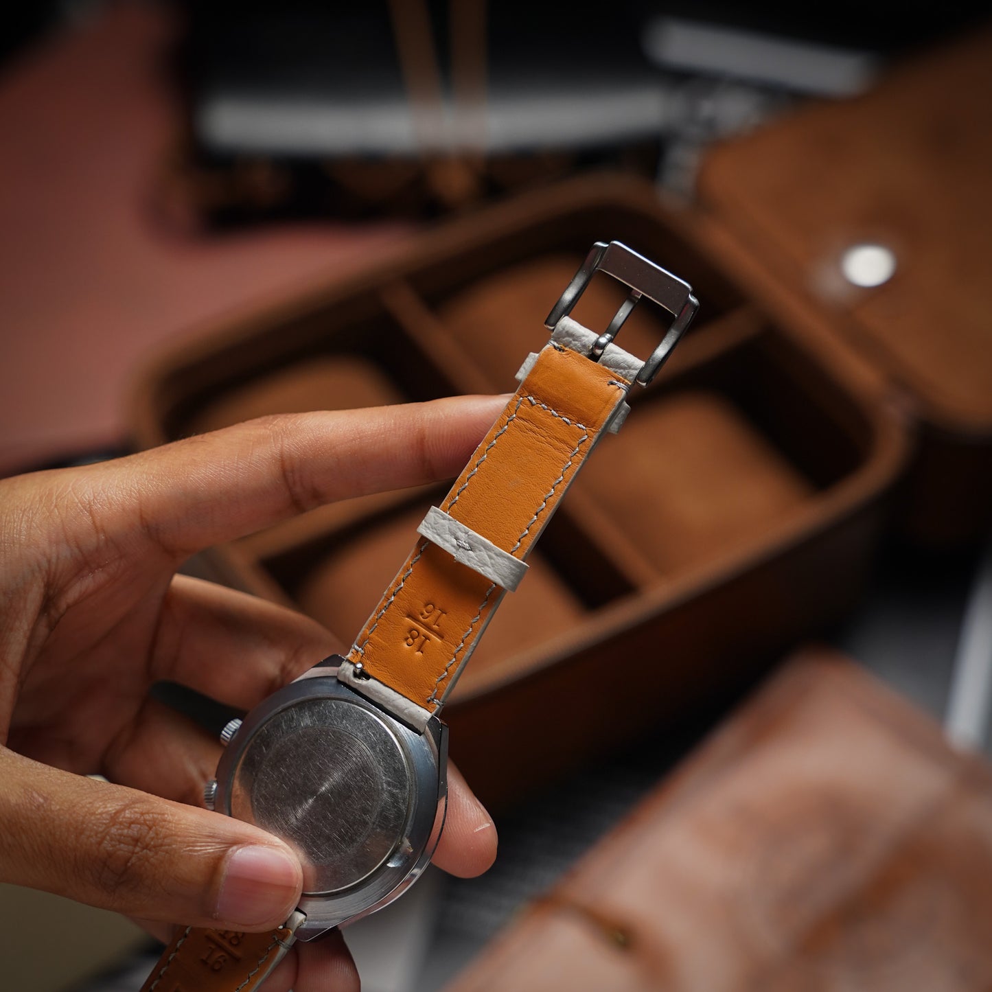 Bespoke Handmade Light Grey Watch Strap with Zermatt Lining