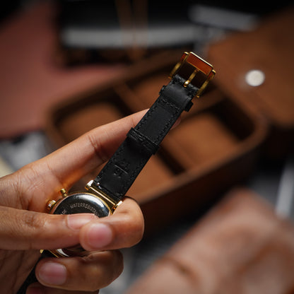 Bespoke Handmade Black Watch Strap With Zermatt Lining