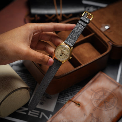 Bespoke Handmade Charcoal Grey Watch Strap on Vintage Angelus