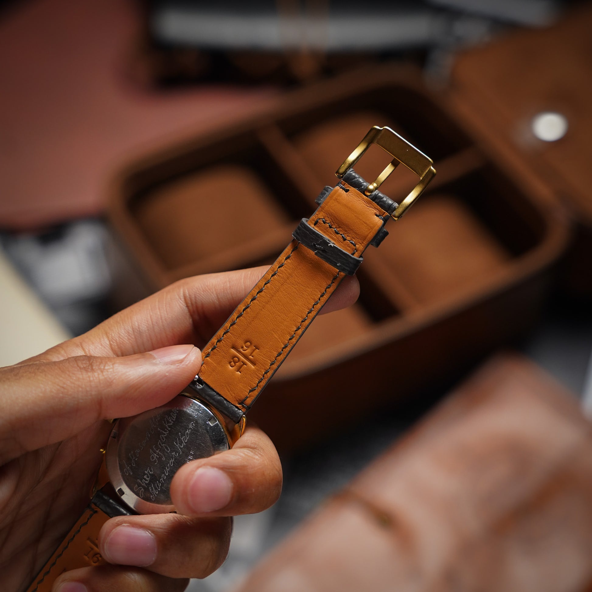 Bespoke Handmade Charcoal Grey Watch Strap with Zermatt lining