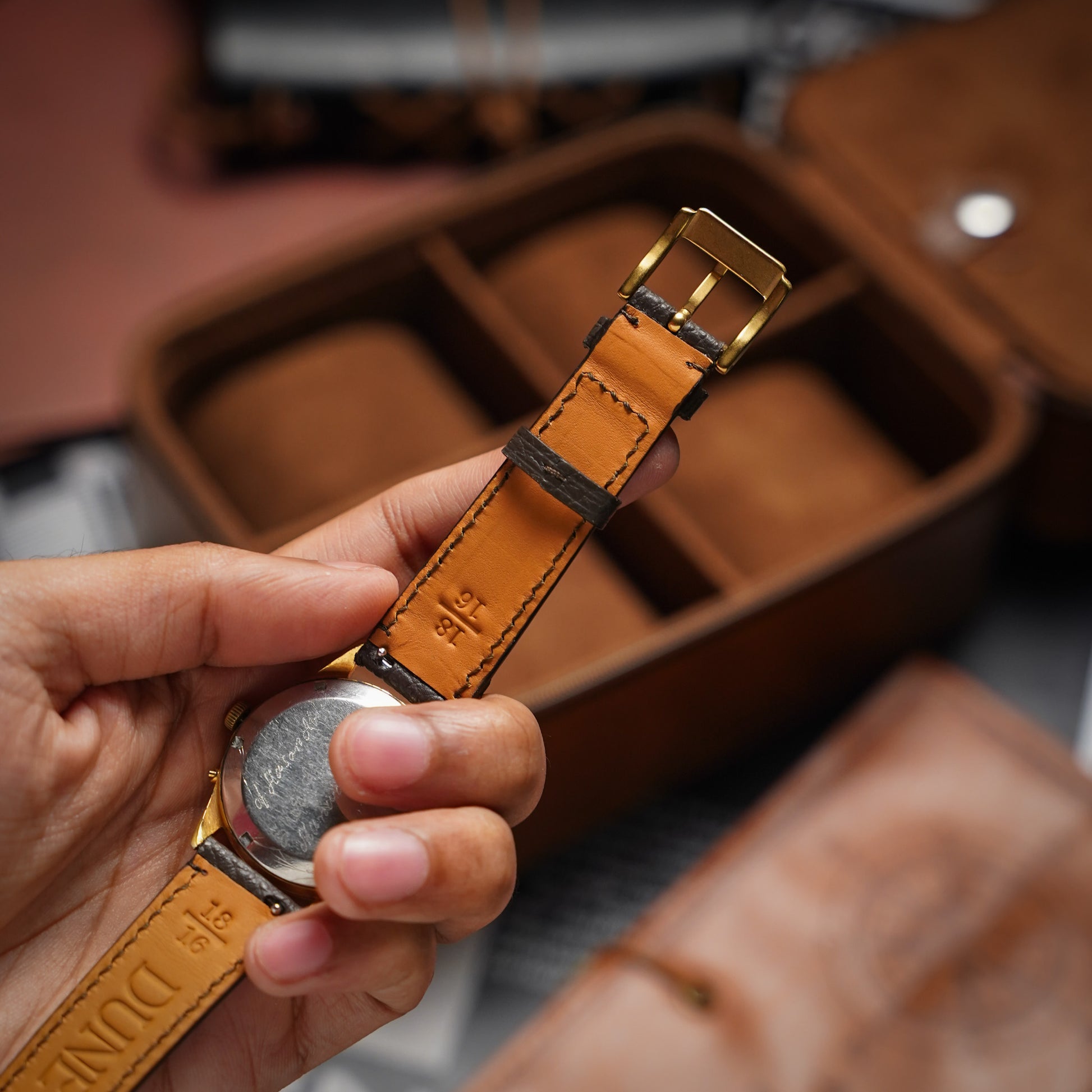 Bespoke Handmade Cocoa Brown Watch Strap with Zermatt Lining